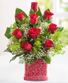 Cam içerisinde 9 adet kırmızı gül  Gümüşhane çiçek online çiçek siparişi 