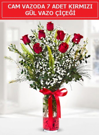 Cam vazoda 7 adet kırmızı gül çiçeği  Gümüşhane çiçekçiler 