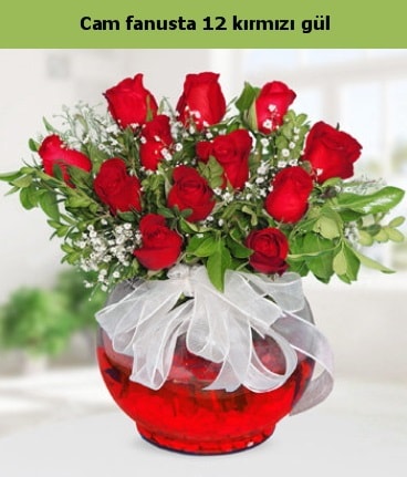 Cam içerisinde 12 adet kırmızı gül  Gümüşhane çiçek online çiçek siparişi 